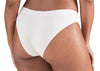 Ladies Seamless White Sand Flattering High Leg Style Semi Coverage Back Super Soft Ribbed Material Sustainably Made With Tencel Soft Brief