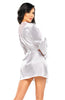Elegant Smooth Silky Satin Stunning Floral Lace Trim Long Sleeves Short Peignoir Robe & Thong Set One Size