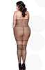 Ladies Beautiful Plus Size Black Fishnet Halterneck Dress Style Mock Hold Ups Glitter Trim Bodystocking - One Size