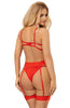 Ladies Beautiful Red Stunning Hearts Lace Underwired Bra Thong & Thigh Band Suspender Belt Set