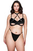Luxurious Black Velvet Touch Hollow Cut Halterneck Underwired Bra & High Cut Thong Set