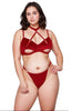 Luxurious Red Velvet Touch Hollow Cut Halterneck Underwired Bra & High Cut Thong Set