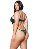 Luxurious Green Velvet Touch Hollow Cut Halterneck Underwired Bra & High Cut Thong Set