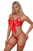 Fabulous Large Satin Bow Open Cups Underwired Bra Thong & Leg Straps Set