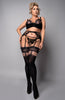 Ladies Gorgeous Plus Size Plain Black Over Knee Detail Mock Suspender Stunning Floral Lace Top Hold Ups
