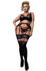 Ladies Fabulous Plus Size Plain Black Mock Suspender Red Swirls Skin Tone Lace Top Hold Ups