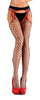 Gorgeous Sexy Black Fence Whale Net Open Back Front Suspendered Red Trimmed Stocking Tights