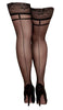 Fabulous Plus Curvy Size Ladies Floral Lace Topped Black Sheer Back Seam Hold Ups