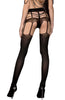 Ladies Charming Sexy Black & Nude Mock Suspender Hold Up Floral Lace Look Strappy Waist Tights