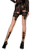 Ladies Gorgeous Black Lace Top Nude Semi Sheer Swirly Paisley Back Sparkling Seam Print Contrast Hold Ups