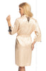 Ladies Elegant High Quality Satin Floral Embroidered Lace Trim Long Sleeves Dressing Gown