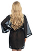 Ladies Gorgeous Black Sheer Shiffon Satin Trim Short Dressing Gown