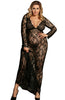 Ladies Stunning Black Floral Lace Eyelash Trim Long Sleeves Long Nightdress Gown & Thong Set