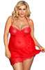 Ladies Elegant Sheer Red Stunning Lace Trim Underwired Cup Babydoll & Thong Set