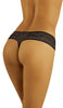 Ladies Sexy Floral Lace Transparent Stripy Tulle Rear Satin Bow Thong