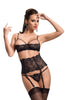 Ladies Stunning Sexy Scroll Lace Open Soft Bra Top Suspender Belt & Thong Set
