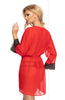 Ladies Stunning Sheer Red Chiffon Gorgeous Black & Red Floral Lace Trim Long Sleeves Short Dressing Gown