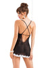 Ladies Beautiful Semi Sheer Chiffon Lace Edged Stretchy Chemise & Thong Set