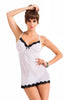 Ladies Beautiful Semi Sheer Chiffon Lace Edged Stretchy Chemise & Thong Set