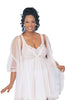 Ladies Stunning Plus Size Lace Trimmed Bust Flouncy Satin Babydoll, Dressing Gown & G-String Set