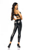 Ladies Elegant Black Wet Look Long Legings & Criss Cross Low Cut Bra Top Set