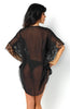 Ladies Fabulous Sheer Black Floaty Round Neck Pretty Lace Sleeves Trim Chemise & Thong Set - One Size