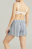 Ladies Comfortable 100% OEKO-TEX Certified Cotton Side Seam Embroidery Drawstring Waist French Navy Stripe Boxer Shorts