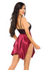 Beautiful Purple Satin Black Lace Bust Pretty Bow Chemise & Thong Set