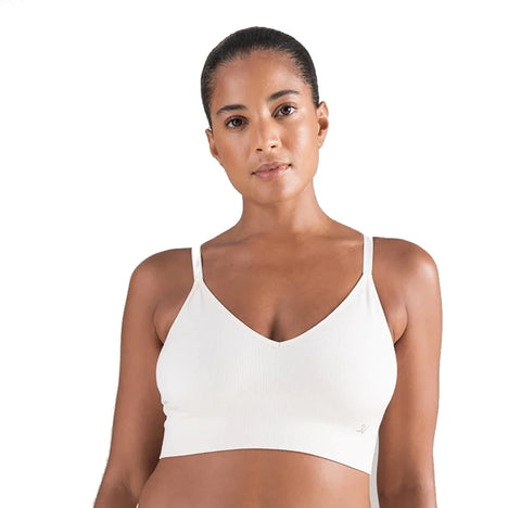 Ladies Seamless White Sand Adjustable Multiway Straps Removeable Pads Longer Line Crop Top Style Created With Plant Based Tencel™ Ultra Soft Bralette