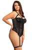 Ladies Gorgeous Sheer Black Mesh Floral Lace Bust Strappy Legs Suspendered Body Suit