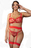 Ladies Beautiful Red Stunning Hearts Lace Underwired Bra Thong & Thigh Band Suspender Belt Set