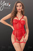 Ladies Beautiful Red Sheer Mesh Stunning Floral Lace Elastica Underwired Bra Cups Adjustable Suspender Legs Straps Bodysuit Teddy Body