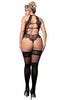 Ladies Gorgeous Plus Size Plain Black Over Knee Detail Stunning Floral Lace Top Hold Ups
