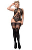 Ladies Gorgeous Plus Size Plain Black Over Knee Detail Stunning Floral Lace Top Hold Ups