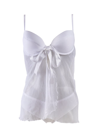 Ladies Stunning Sexy Sheer Front Frill Split Pretty Bow Babydoll & Panties Set A118