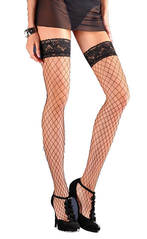 Ladies Stunning Sexy Wide Fishnet Pretty Lace Top Hold Ups