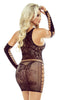 Ladies Gorgeous Black Fishnet Floral Lace Criss Cross Front Long Sleeves Butterfly Motif Mini Dress - One Size (S-L)