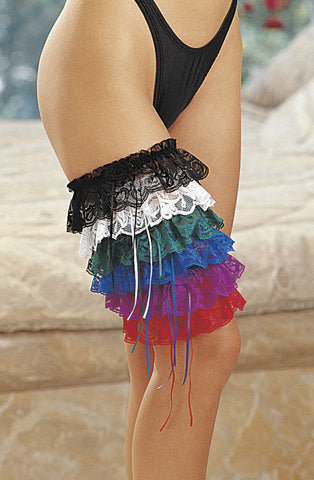 Ladies Super Sexy Floral Lace Pretty Satin Bow Ruffled Garter - One Size