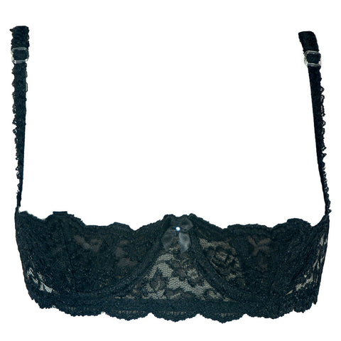 Ladies Fabulous Embroidered Black Lace Open Cup Shelf Balcony Bra