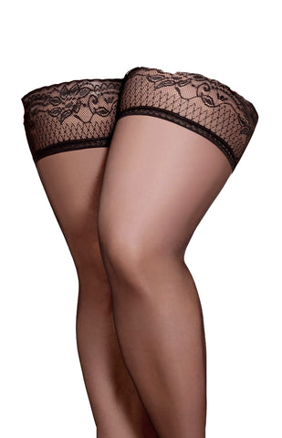 Ladies Stunning Sexy Plus Curvy Size Sheer Lace Embroidery Top Hold Ups