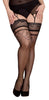Ladies Stunning Plus Curvy Size Ladies Sparkly Black Sheer Swirly Floral Print Lace Top Hold Ups