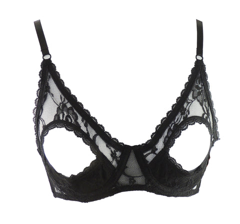 Ladies Beautiful Sexy Black Peek A Boo Open Nipple Gorgeous Floral Lace Underwire Bra