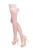 Beautiful Sheer Sparkly Silver Print Back Dot Seam Lace Top Bridal Hold Ups