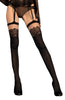 Ladies Stunning Nude & Black Lace Trim Mock Suspender Stockings