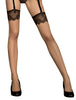 Ladies Gorgeous Sheer Lace Print Top Nude & Black Stockings