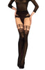 Ladies Stunning Sexy Black Nude Mock Suspender Belt Paisley Print Stripe Floral Lace Waist Tights