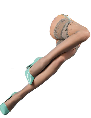 Ladies Stunning Grey Swirls And Dots Floral Lace Top Hold Ups