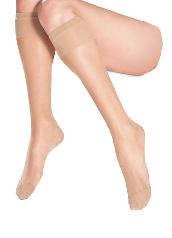 Beautiful Sheer Nude Soft Top 15 Den Stocking Knee Highs - One Size