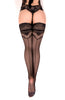 Ladies Stunning Black Gold Details Back Seam Lace Top Hold Ups