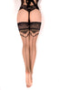 Ladies Stunning Black Gold Details Back Seam Lace Top Hold Ups